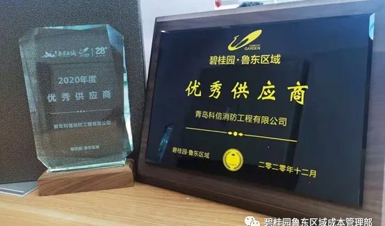 青島科信消防工程有限公司?榮獲碧桂園魯東區(qū)域2020年優(yōu)秀供應商